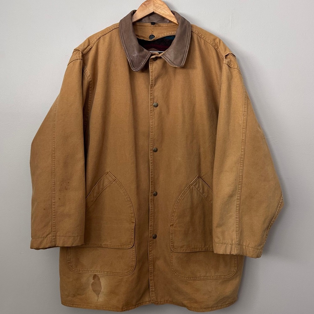 Woolrich Saddle Blanket Lined Coat Men XXL Long Tan Canvas Chore Barn Jacket VTG